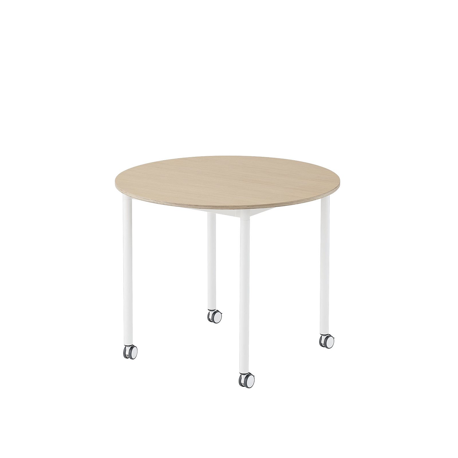Base table round w castors o90 white oak veneer white Muuto 5000x5000 hi res 150